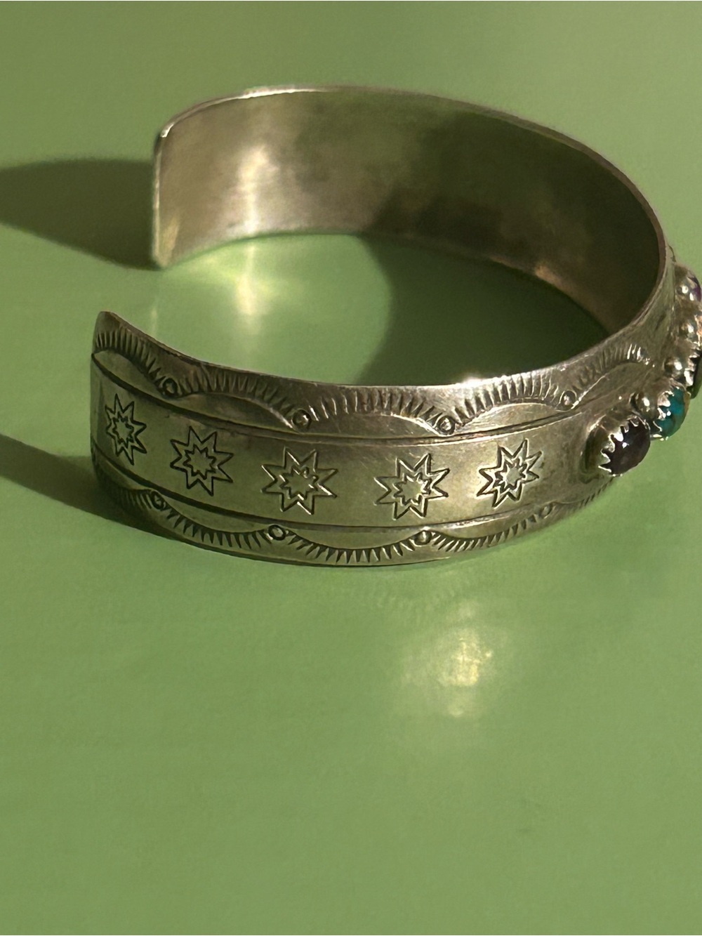 Multistone Sterling Silver Cuff Bracelet - Colorful Gem Accents Yazzie - Picture 13 of 16